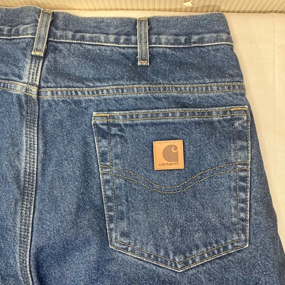 Carhartt B172 DST Mens 32x36 Flannel Lined Relaxed Fit Jeans Dark Blue Denim